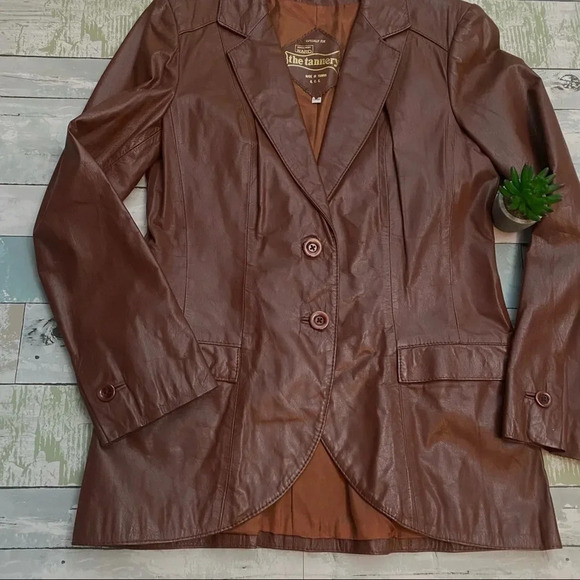 VINTAGE Montgomery Ward The Tannery Genuine Leather 70s Jacket - Picture 2 of 10